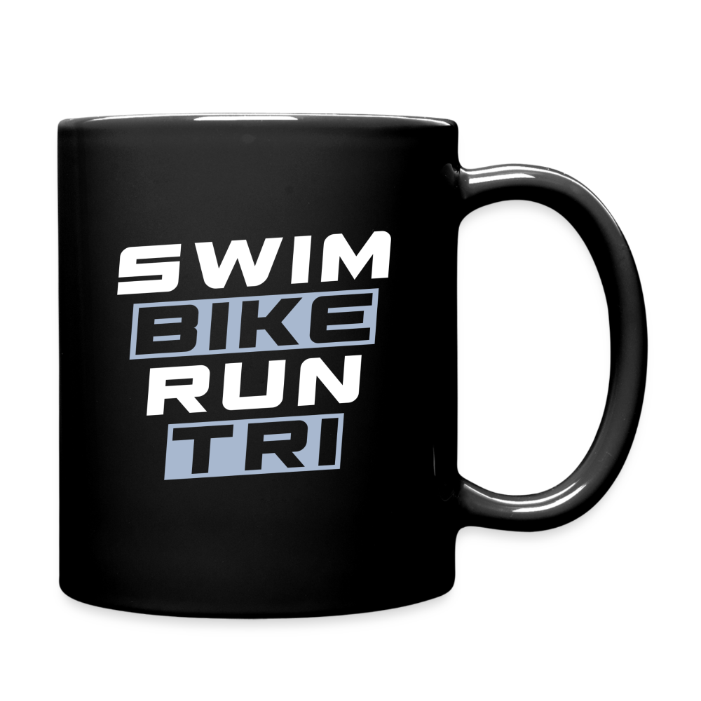 Swim Bike Run Triathlon Coffee Mug with Personalizable Design - black