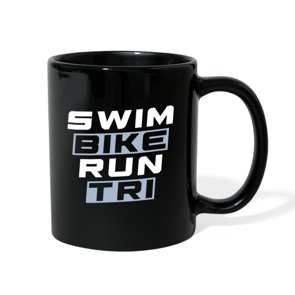 Swim Bike Run Triathlon Coffee Mug with Personalizable Design - black
