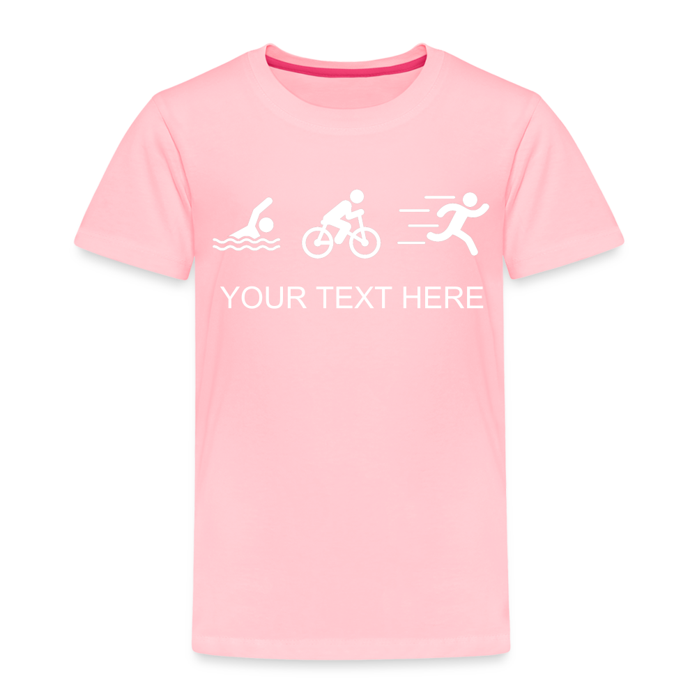 Toddler Swim Bike Run Triathlon T-Shirt with Personalized Design - pink