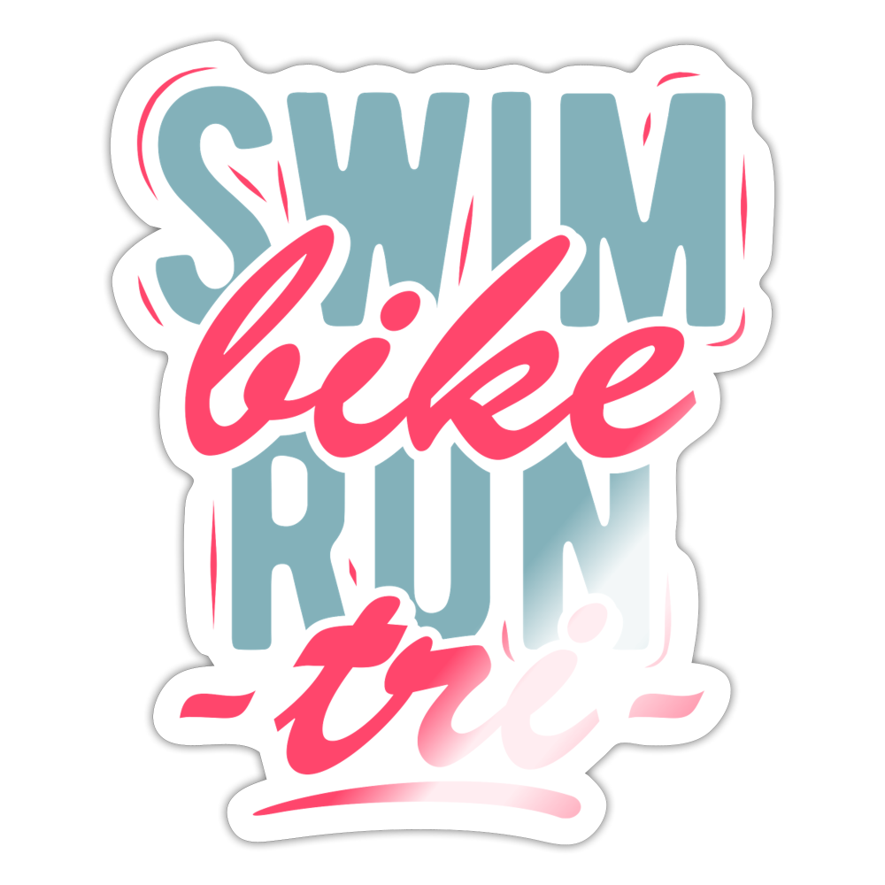 Swim Bike Run Tri Sticker in Ice Blue Gray and Pink - white glossy