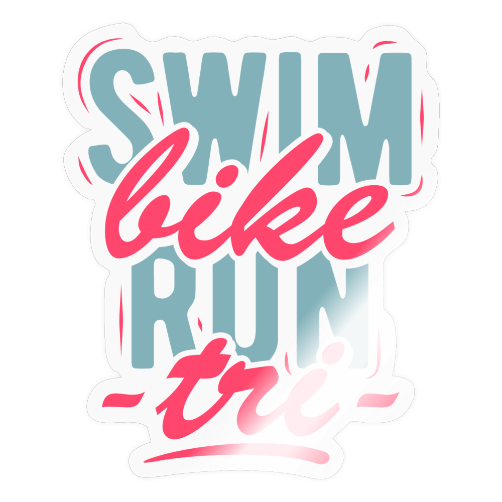 Swim Bike Run Tri Sticker in Ice Blue Gray and Pink - transparent glossy