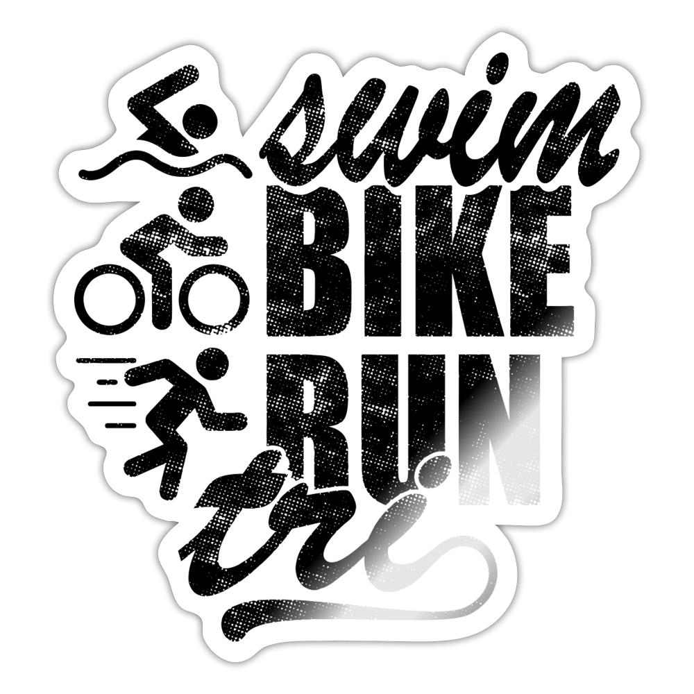 Swim Bike Run Tri Sticker Distressed Black - white glossy