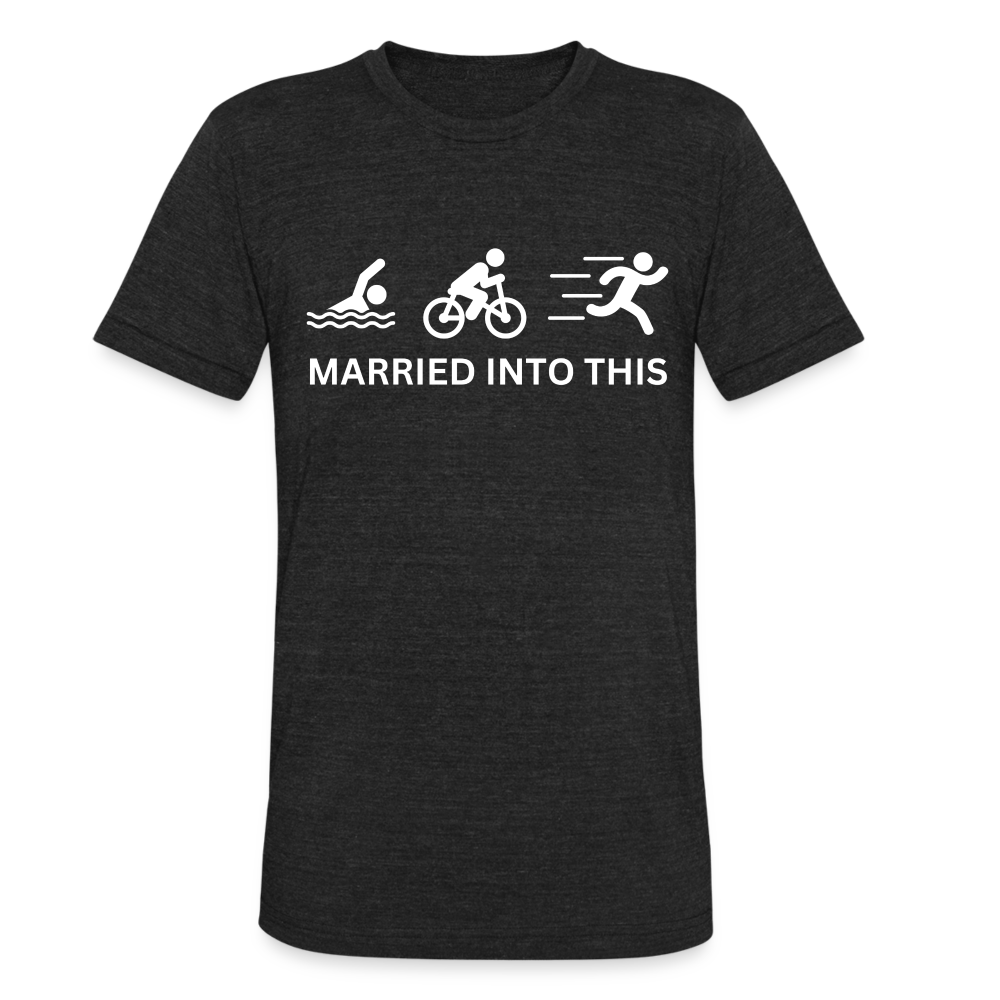 Married Into This Triathlon Unisex Tri-Blend T-Shirt - heather black
