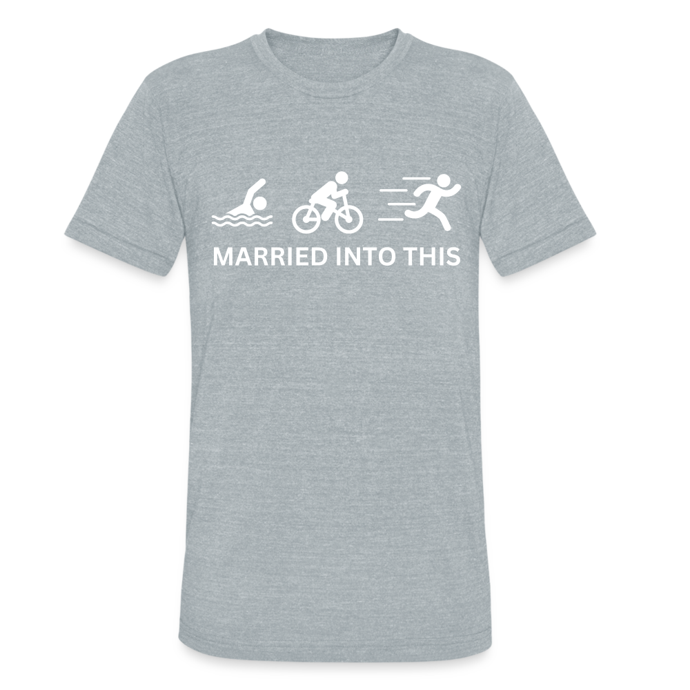 Married Into This Triathlon Unisex Tri-Blend T-Shirt - heather grey