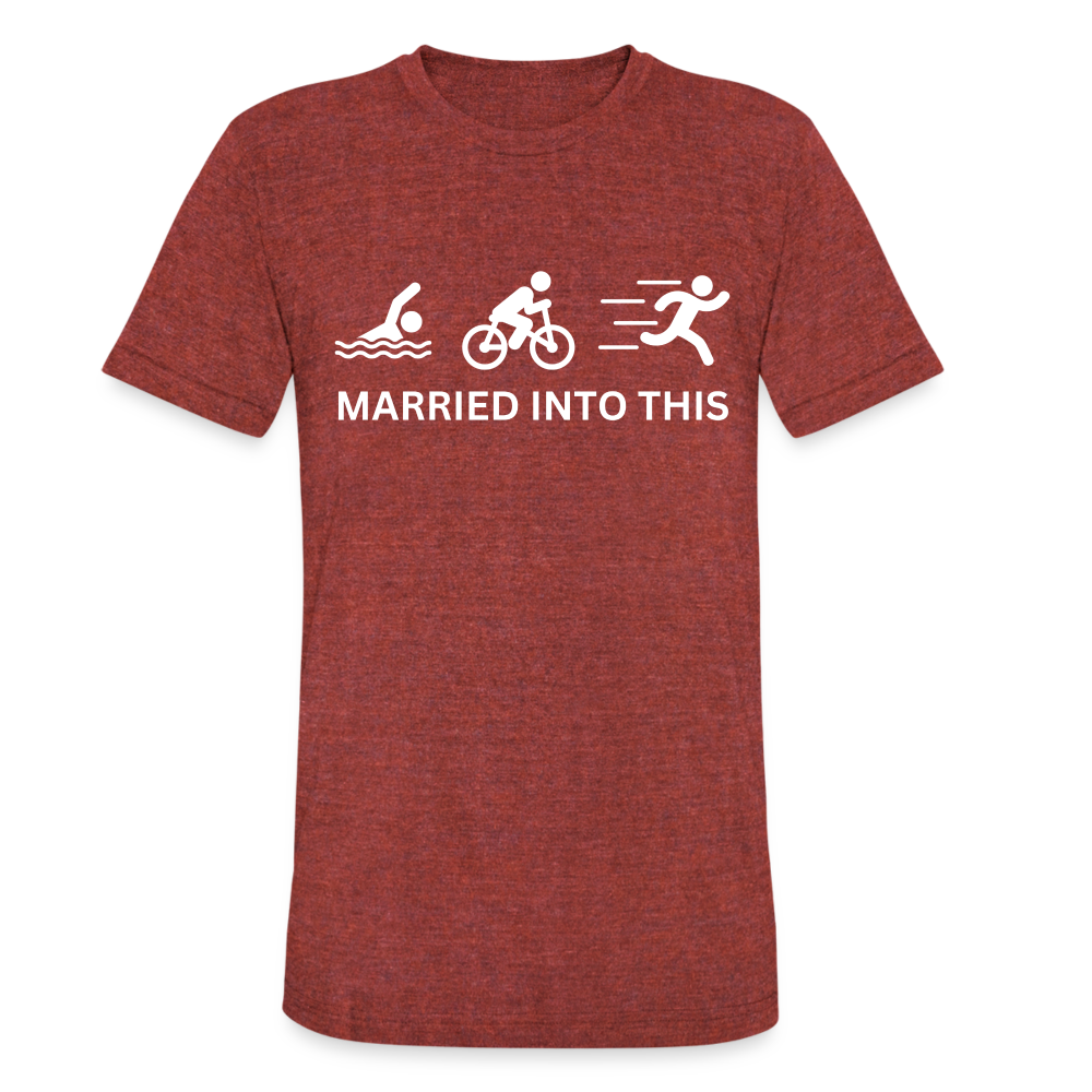Married Into This Triathlon Unisex Tri-Blend T-Shirt - heather cranberry