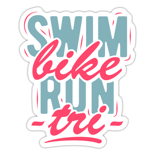 Swim Bike Run Tri Sticker in Ice Blue Gray and Pink - white matte