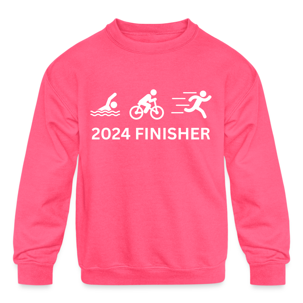 2024 Finisher Triathlon Kids' Crewneck Sweatshirt - neon pink